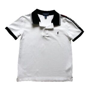 Polo Ralph Lauren 7 Polo Boys Shirt Collared Short Sleeve Logo White Black Trim